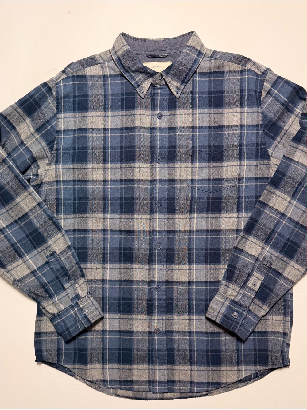 Weatherproof Vintage Men’s L Blue Gray Plaid Flannel Button Down Shirt